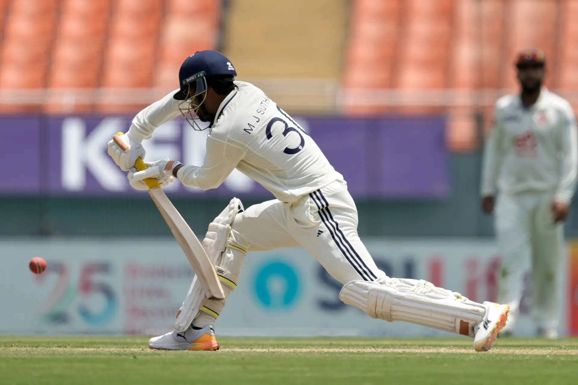 India's Manav Suthar bats (AP Photo) India's Manav Suthar bats<br>