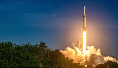 A rocket launches