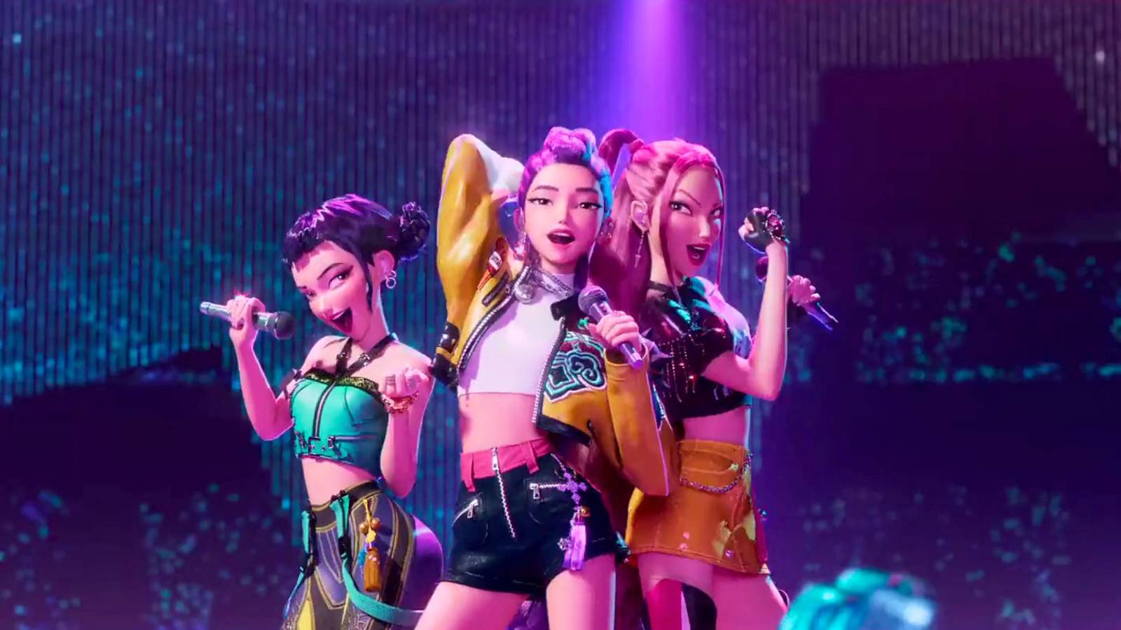 Kpop Demon Hunters' Huntrix on stage performing.