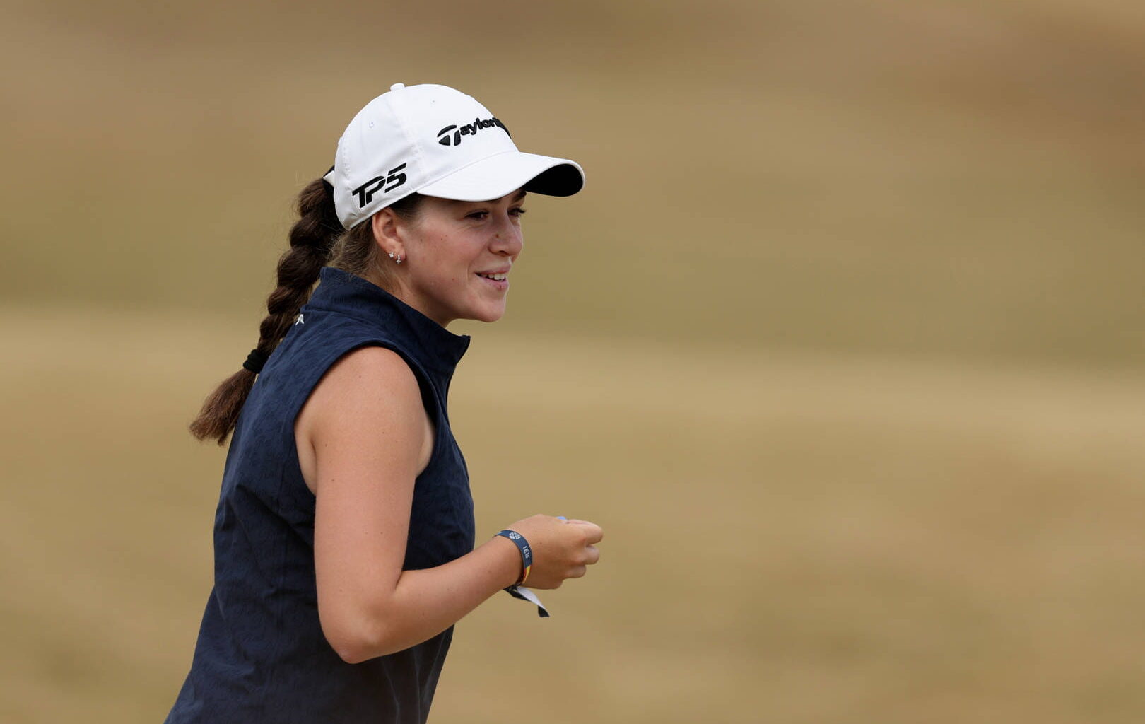 Amateur, Paula Martin Sampedro of Spain reacts following her third shot on the third hole during the Final Round of the AIG Women