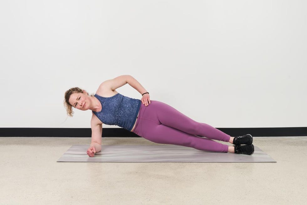 Demonstration of a side plank exercise on a mat demonstration of a side plank exercise on a mat