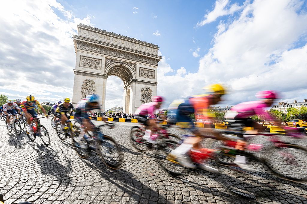 The pack of riders pictured in action during stage 21 of the 2026 Tour de France cycling race, a stage of 130km from Thoiry to Paris Champs-Elysees , on Sunday 26 July 2026. The 113th edition of the Tour de France starts on Saturday 4 July in Barcelona, Spain, and will finish in Paris, France on the 26th of July. BELGA PHOTO DAVID PINTENS (Photo by DAVID PINTENS / BELGA MAG / Belga via AFP)