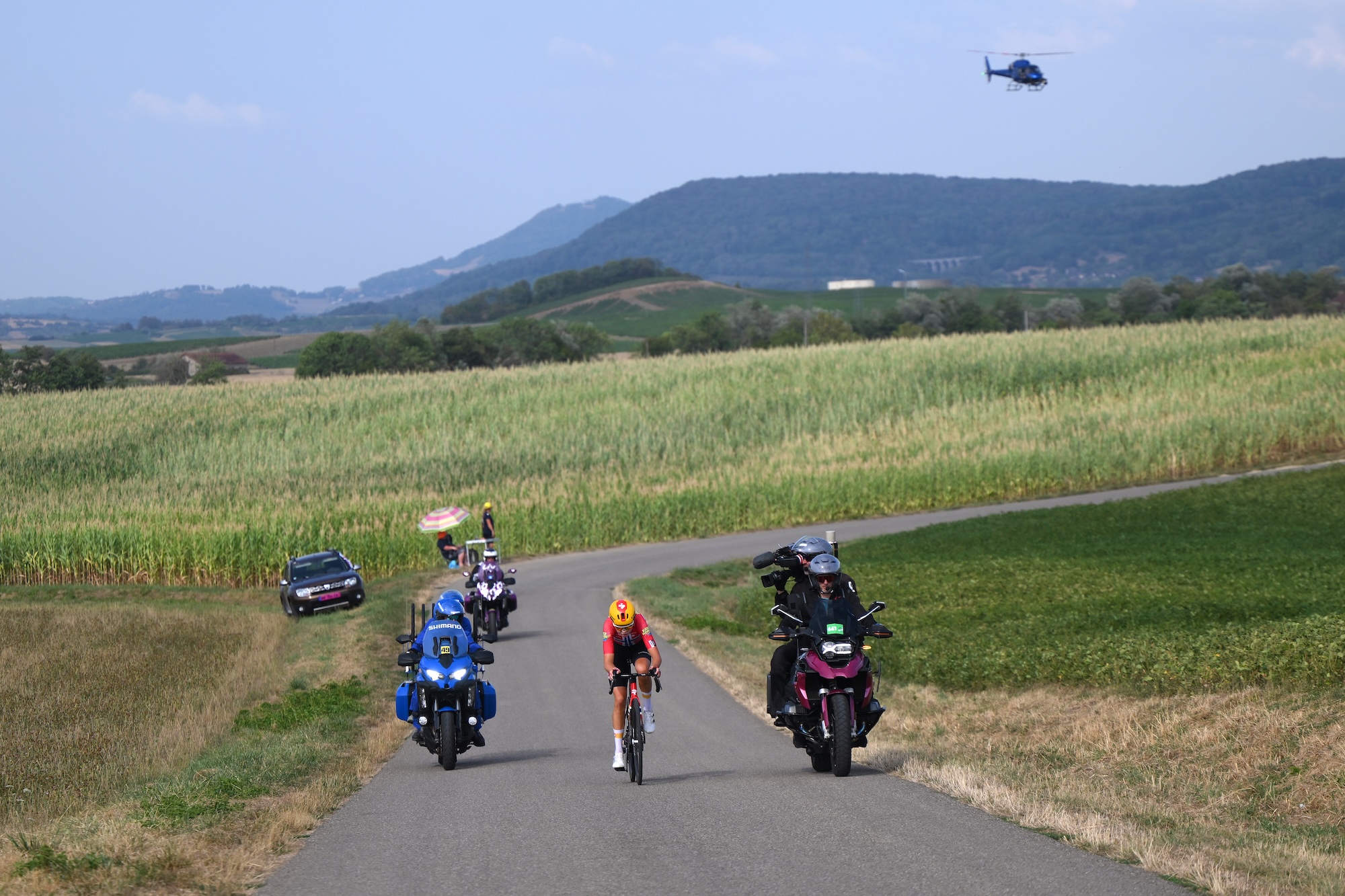 Sigrid Haugset of Uno-X Mobility competes in the breakaway