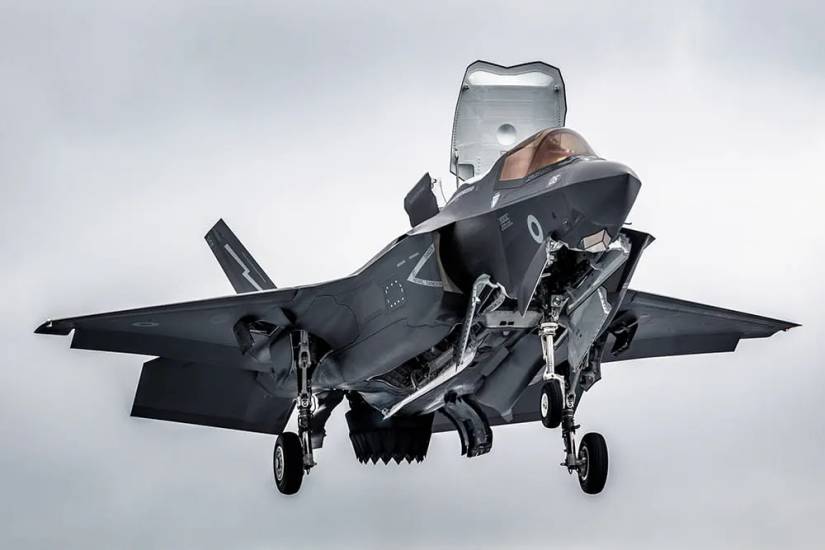 Royal Navy F-35B in vertical flight.