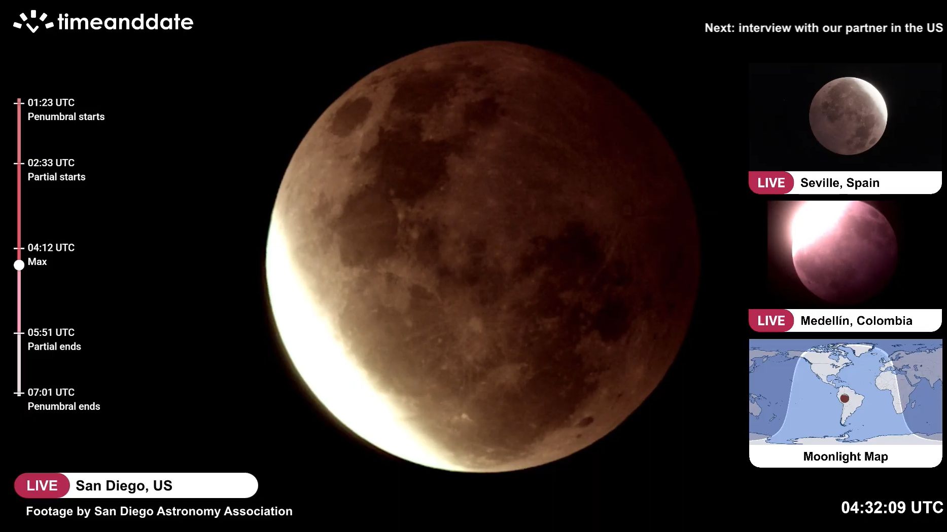 close up view of the deep partial lunar eclipse at maximum eclipse