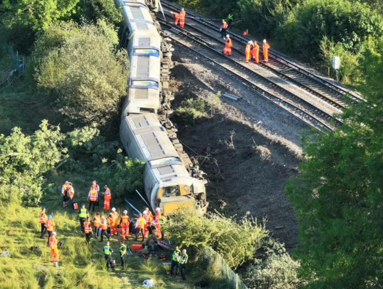 In the United Kingdom, a train derailed and overturned