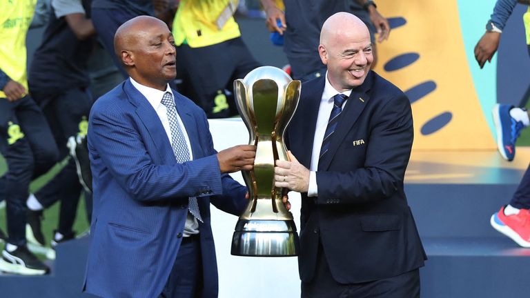 (L-R) Patrice Motsepe and Gianni Infantino in 2023. Pic: Reuters