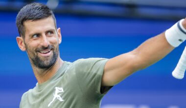 Novak Djokovic is in action on opening Sunday at the US Open