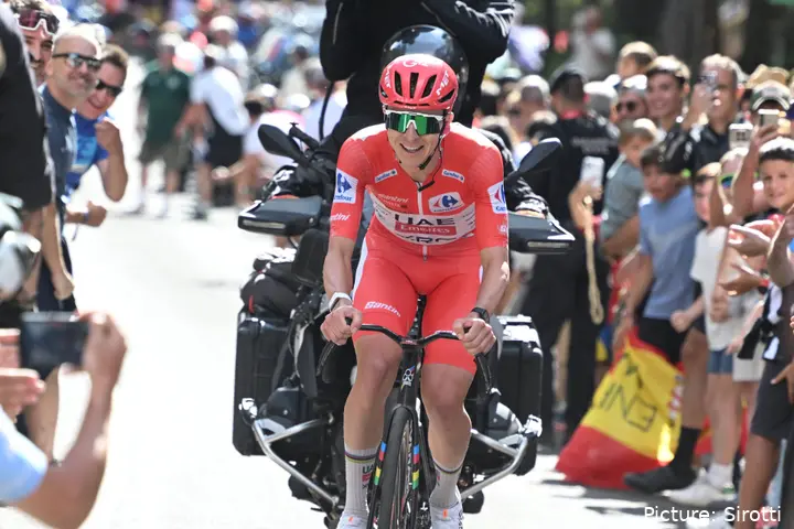 Tadej Pogacar in action on Stage 7 of the 2026 Vuelta a Espana