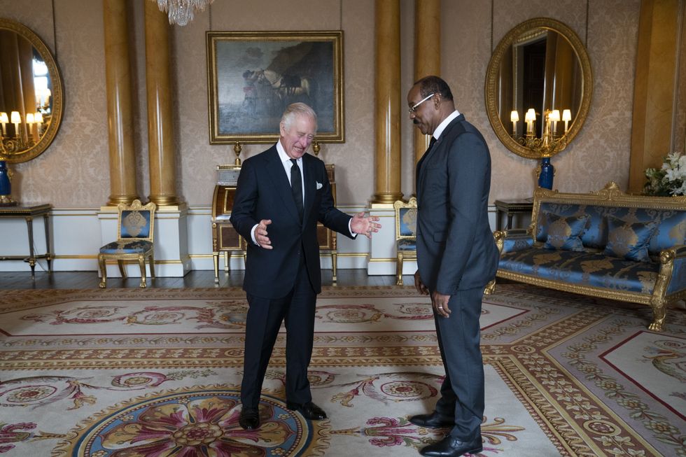 \u200bKing Charles welcoming Antigua and Barbudan President Gaston Browne