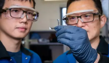 1. Two scientists examining a petri dish in a laboratory setting.