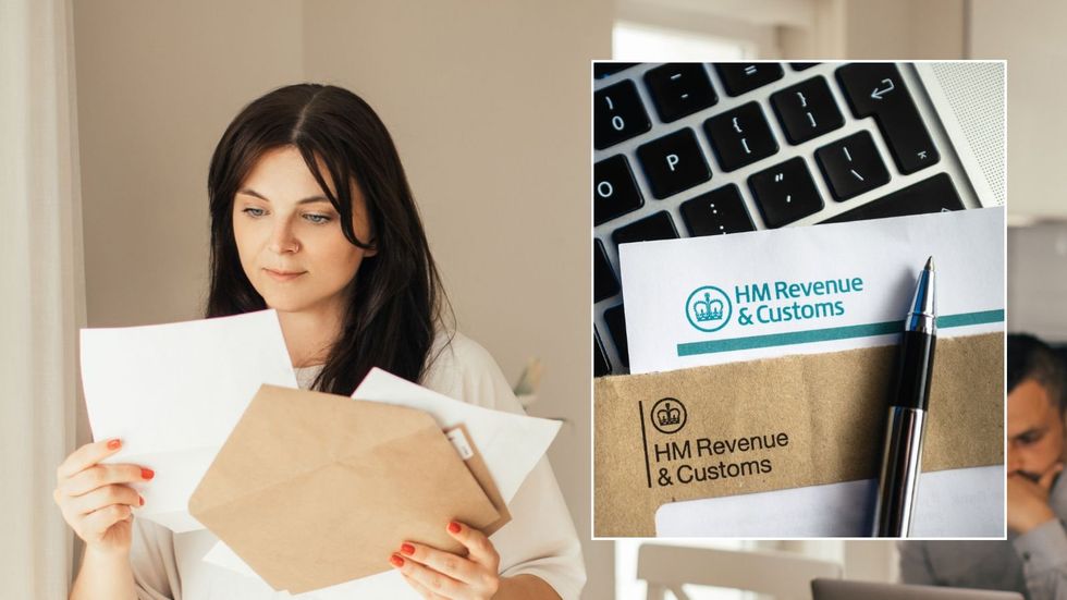 Woman looking at letter and HMRC letter