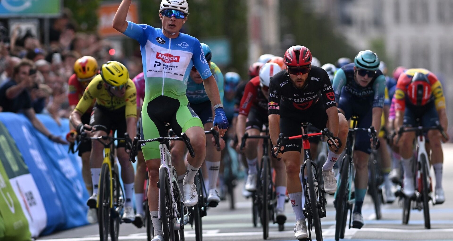 Renewi Tour: Jasper Philipsen wins overall title with hat trick of sprint victories on stage 5