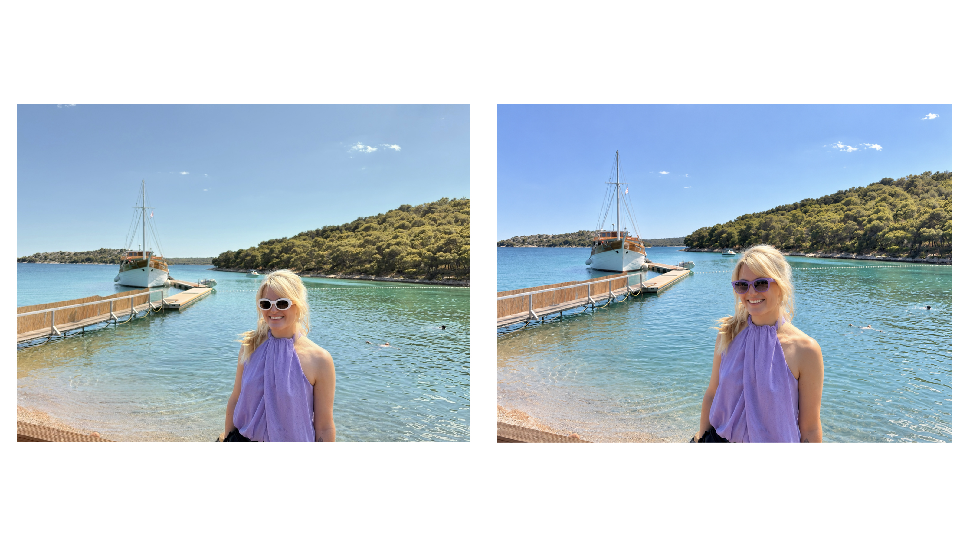 Side by side pictures showing AI faked sunglasses.