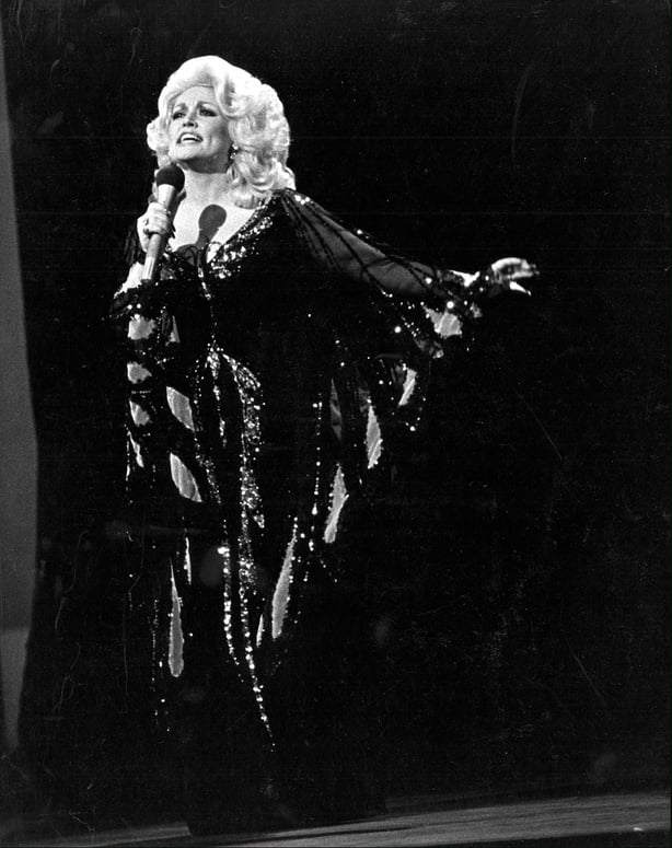 Dolly Parton photographed in her Bob Mackie