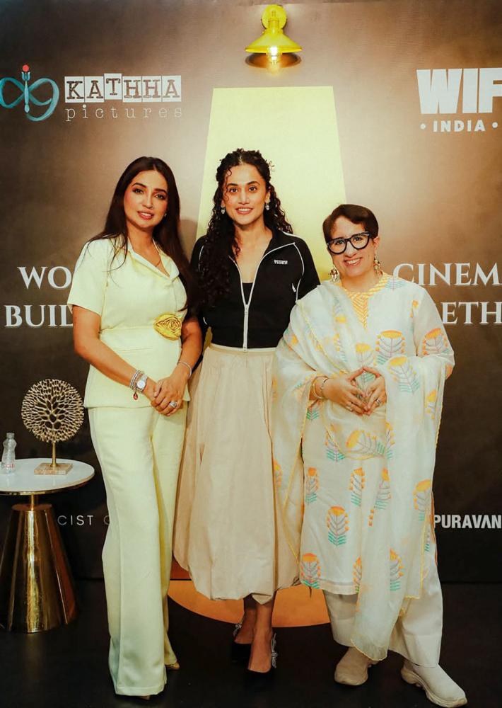 Kanika Dhillon, Taapsee Pannu and Guneet Monga Kanika Dhillon, Taapsee Pannu and Guneet Monga