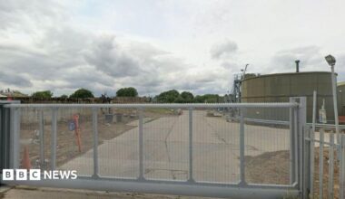An entry gate at Yorkshire Water's waste treatment site in York