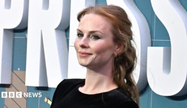 Roseanna Brown at the European premiere of Pressure at Odeon Luxe Leicester Square in London on 1 September 2026. There is a sign with the film's name behind her.