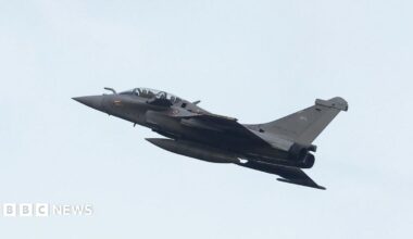A Rafale B standard F4 fighter jet of France's air force flies as part of Nato's Enhanced Air Policing (eAP) mission in the Baltic States, on December 17, 2024 at Siauliai airbase in Lithuania.