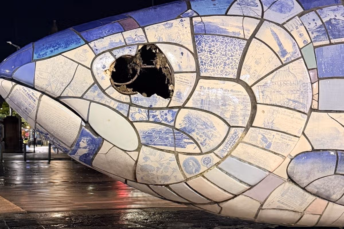 The iconic Big Fish in Belfast has been damaged