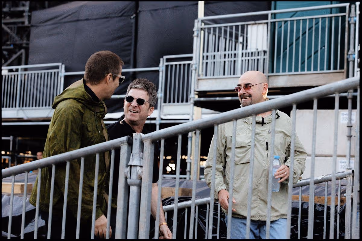 Liam Gallagher, Noel Gallagher and Bonehead moments before their second show at Heaton Park