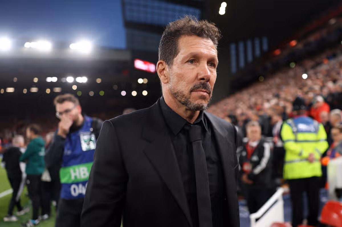 LIVERPOOL, ENGLAND - SEPTEMBER 09: Diego Simeone, Manager of Atletico Madrid, looks on before the UEFA Champions League 2026/27 League Phase MD1 match between Liverpool FC and Atletico de Madrid at Anfield on September 09, 2026 in Liverpool, England. (Photo by Carl Recine/Getty Images)