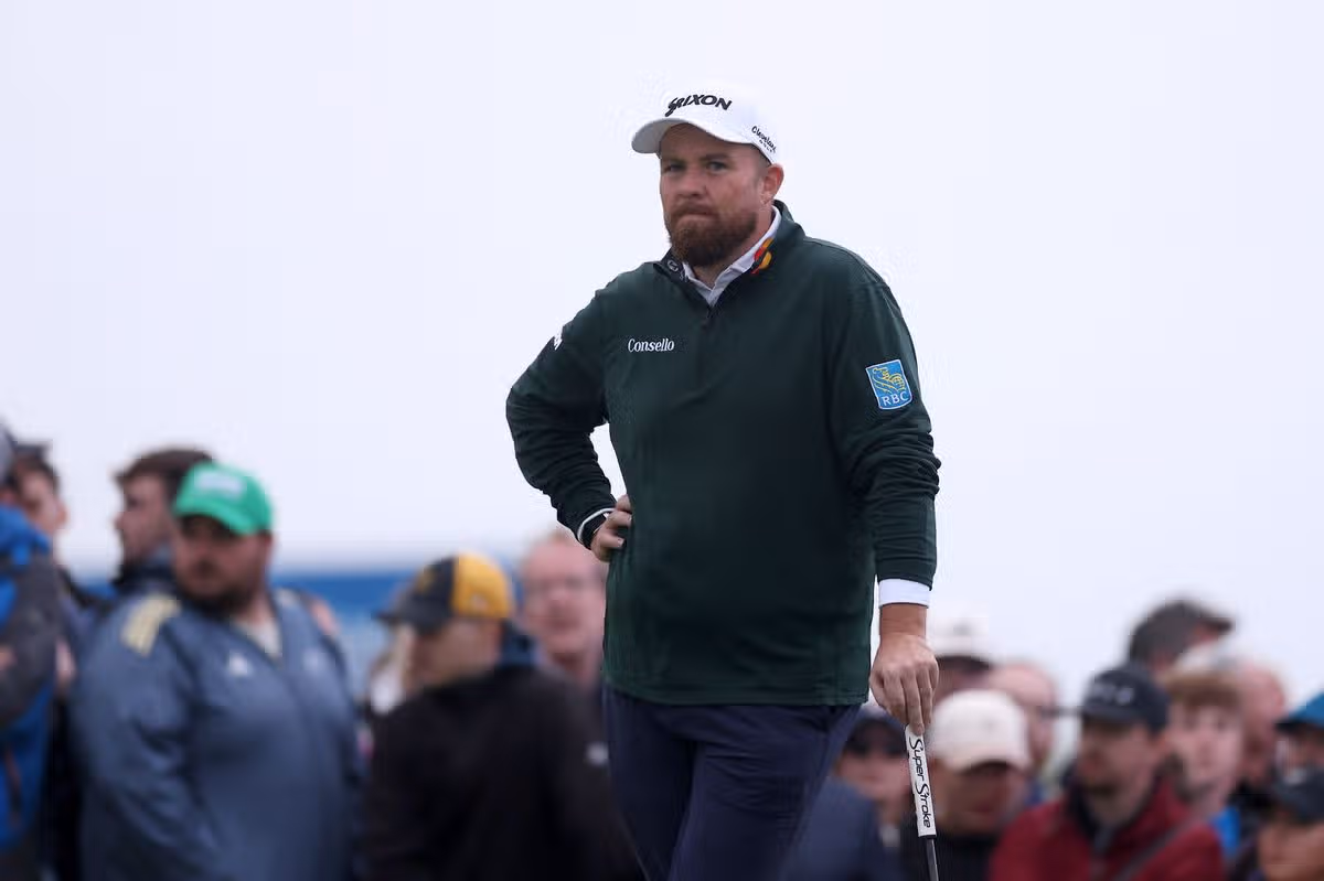 Shane Lowry of Ireland looks on on the 18th green on day three of the Amgen Irish Open at Trump International Golf Links in Doonbeg