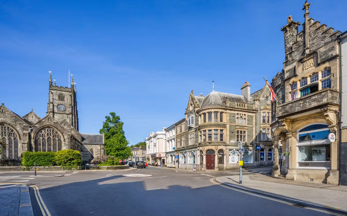 Bedford Square and the Parish Church of St Eustachius in Tavistock