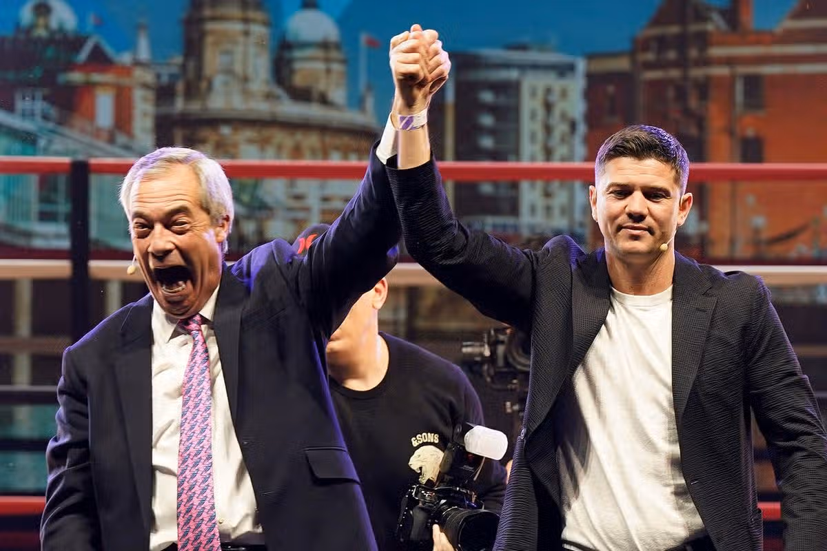 Luke Campbell was elected as mayor in May 2025 - pictured celebrating with Nigel Farage