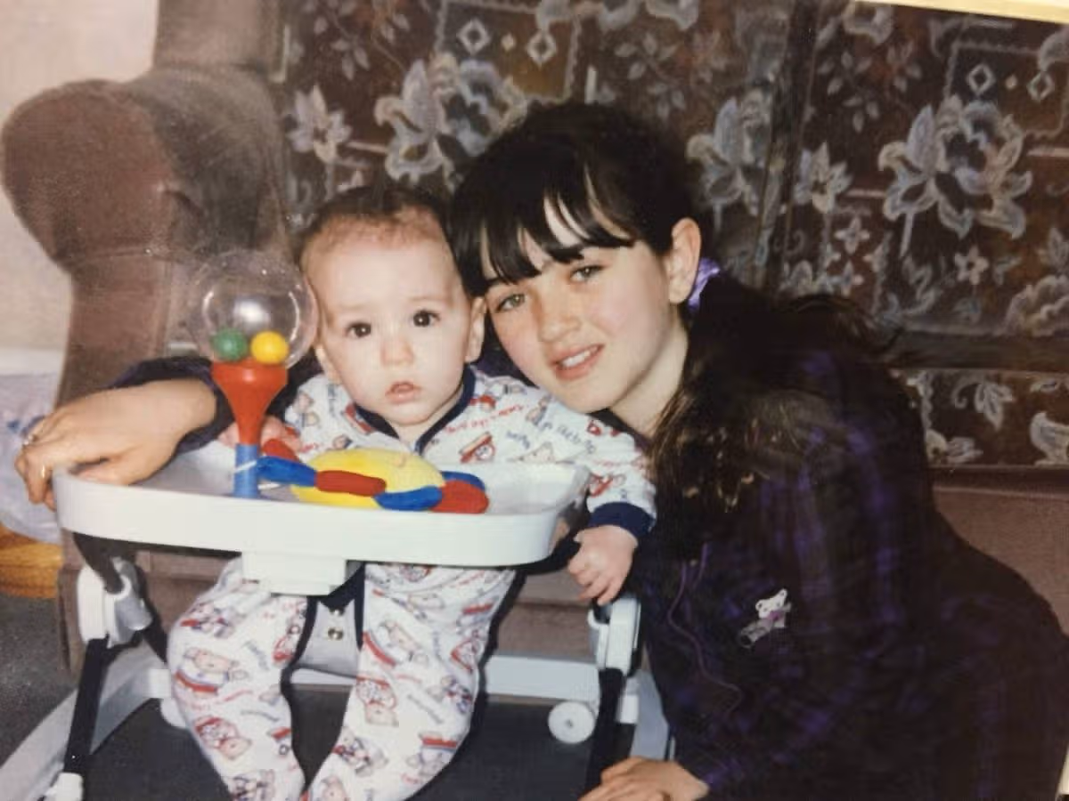 The pair as children. Nicole is older than then baby brother George