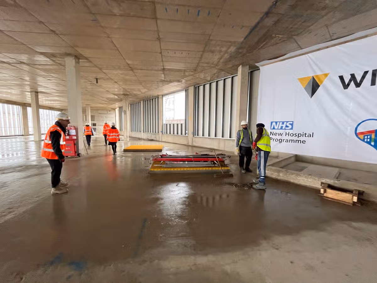 One of the floors inside the new emergency care building at Derriford Hospital
