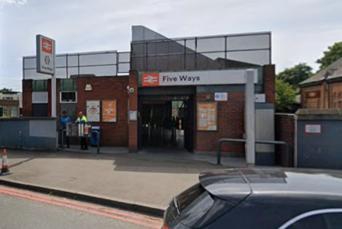 The exterior of Five Ways Railway Station