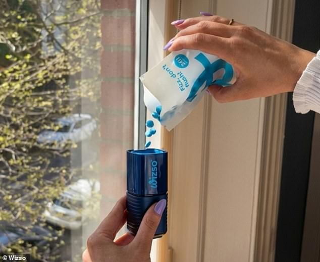 For the study, 20 UK households were given dispensers containing 70 Wizso pellets, to be used over a week. These tiny pellets can be dropped into the toilet after urination, turning the water blue and releasing a fresh lemon fragrance
