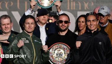 Katie Taylor and Flora Pili after Friday's ceremonial weigh-in