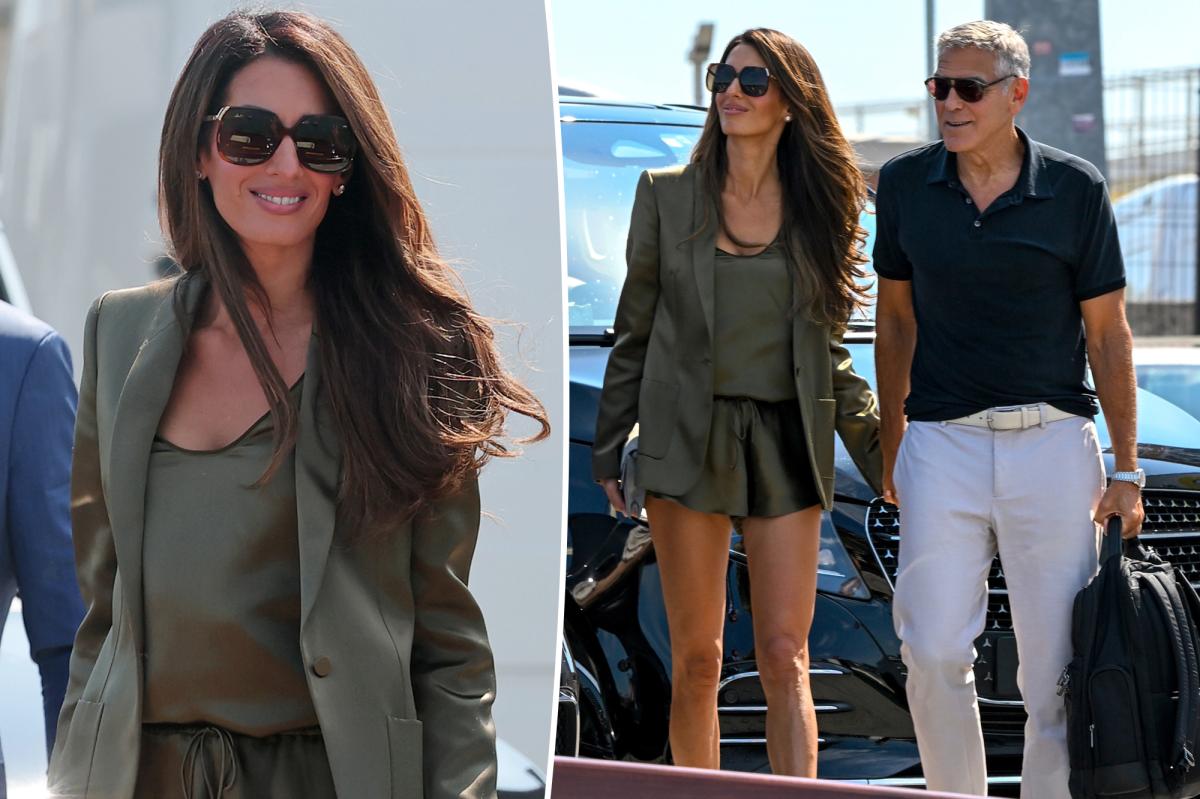 Amal Clooney kicks off the Venice Film Festival 2026 in a silky short suit