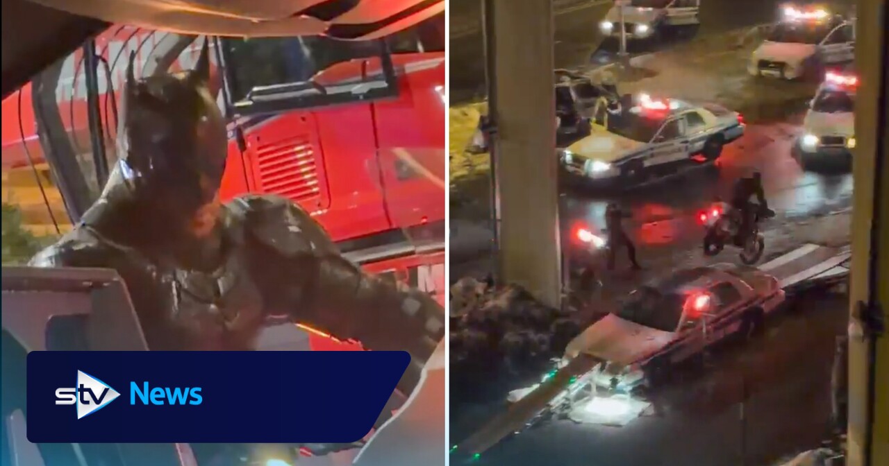 Batman up close as stunt scenes filmed under Glasgow bridge