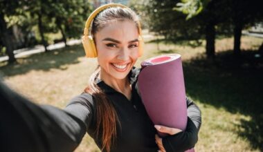 Cheerful Smiling Young Woman Athletic Yoga Mat