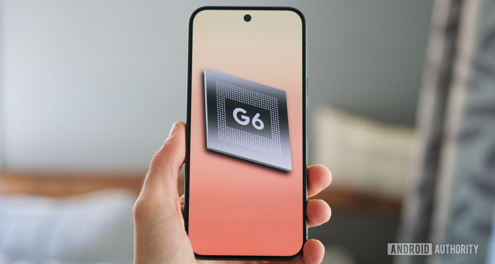 Photo of a Tensor G6 chip render displayed on a Pixel 11 Pro XL.