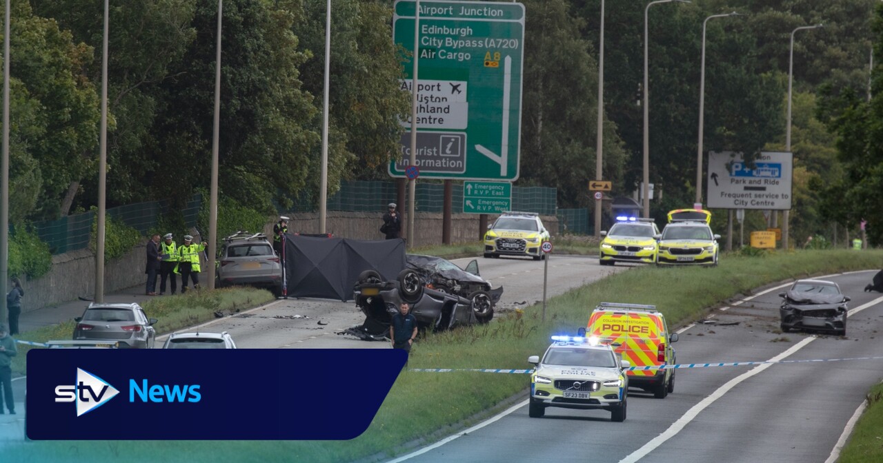 Three taken to hospital after four-vehicle crash near Edinburgh Airport