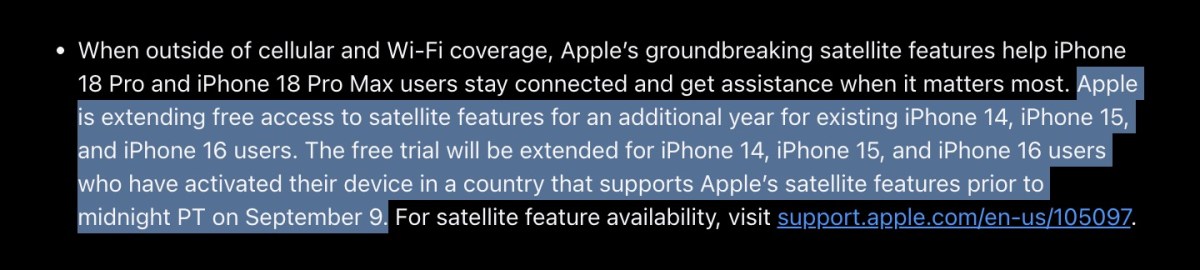 Apple extends free satellite features for older iPhones