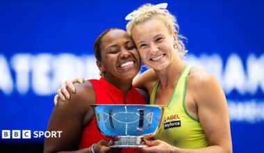 Taylor Townsend and Katerina Siniakova celebrate winning the women's doubles at the US Open