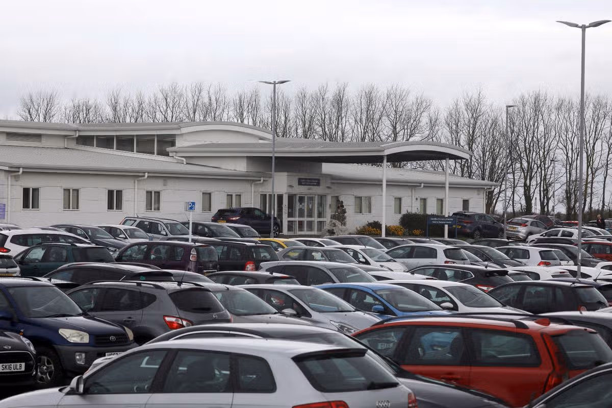 General view of the hospital car parking at Glan Clwyd Hospital, Bodelwyddan