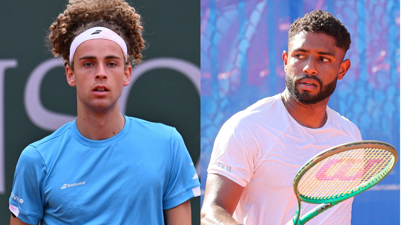 Sunday's match between Mika Brunold (L) and Joao Luca Reis da Silva (R) was the first pro tennis match between two out gay male players. (Getty)