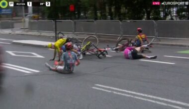 Arensman and Lemmen Assess Damage After a Crash at 62 km/h