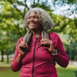 Elderly woman exercising in a public park