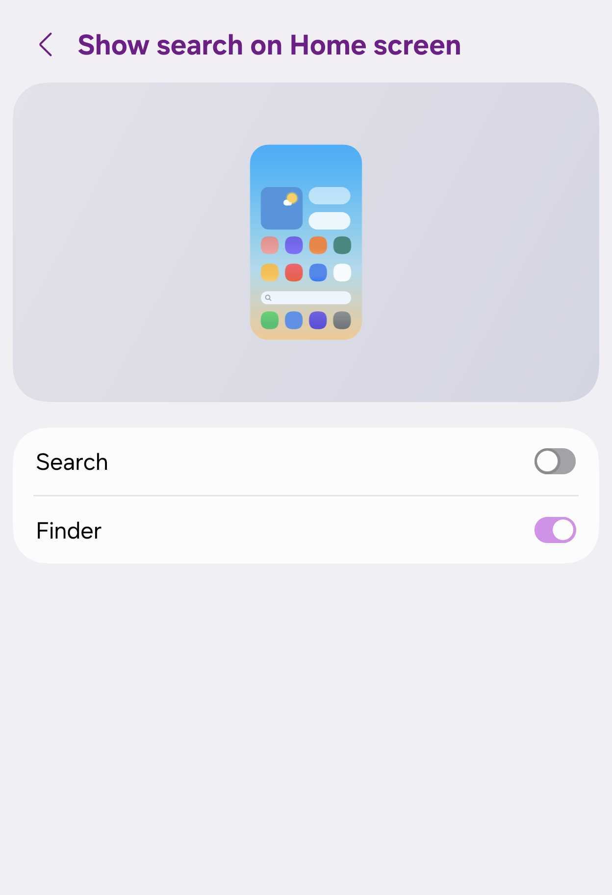 One UI 9.0 Home Finder settings