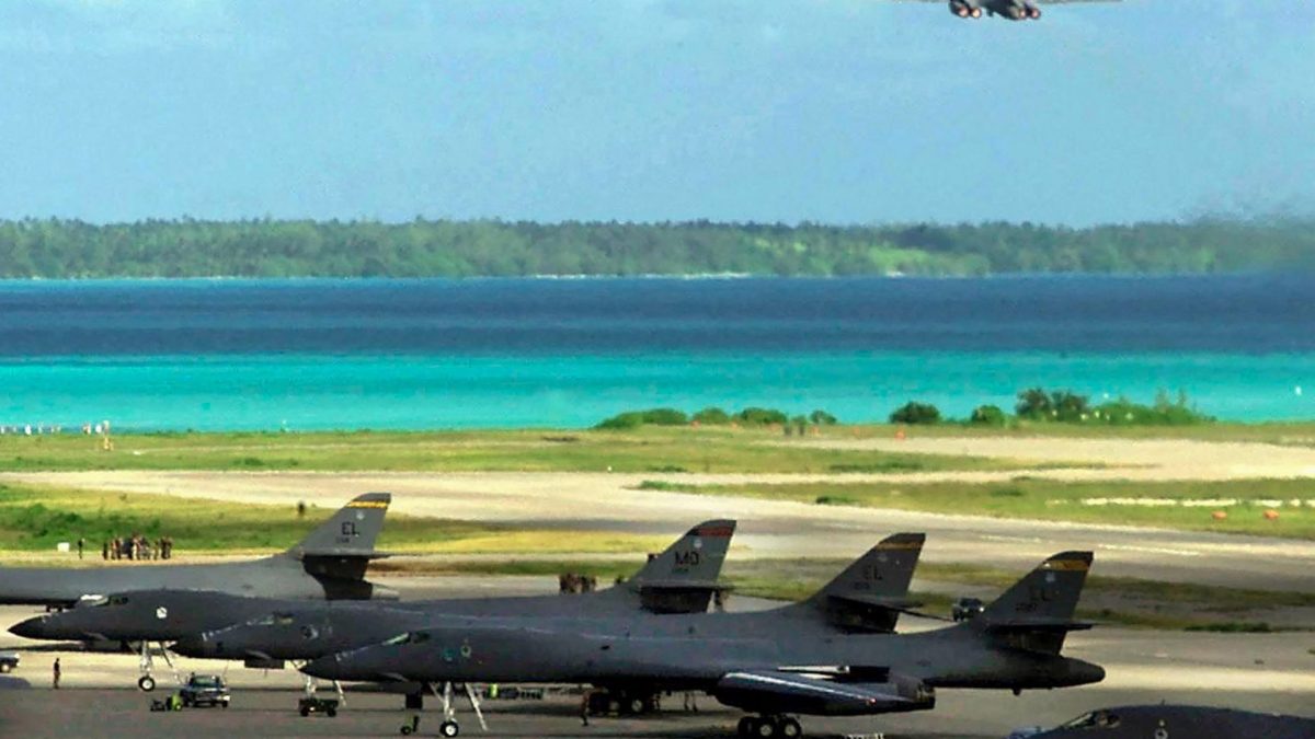 (FILES) This handout photo from the US Department of Defense shows a US Air Force B-1B bomber taking off from the Diego Garcia military base on a strike mission against Afghanistan in Diego Garcia on October 7, 2001. Britain is shelving its plan to hand back the Chagos Islands -- which hosts the strategic Diego Garcia US-UK military base -- according to a government spokesperson on April 11, 2026, following strong opposition from US President Donald Trump. (Photo by Handout / DoD / AFP via Getty Images) / -----EDITORS NOTE --- RESTRICTED TO EDITORIAL USE - MANDATORY CREDIT "AFP PHOTO / US Department of Defense " - NO MARKETING - NO ADVERTISING CAMPAIGNS - DISTRIBUTED AS A SERVICE TO CLIENTS
