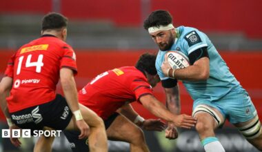 Ally Miller takes contact for Glasgow against Munster