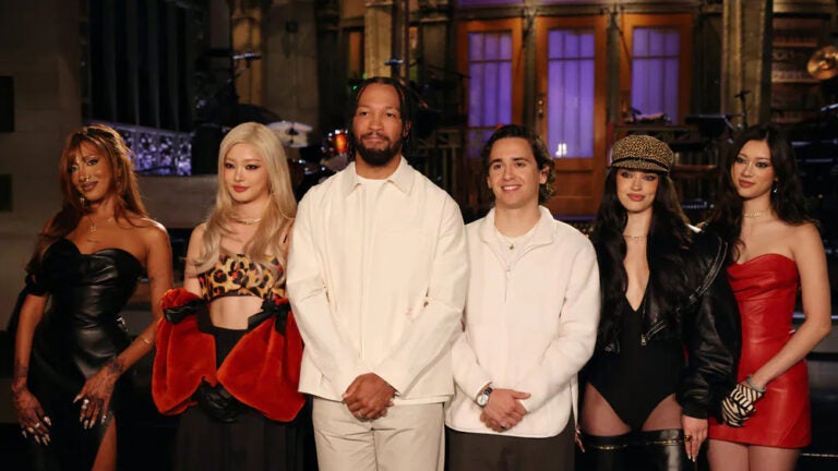 SNL recap: Host Jalen Brunson and Marcello Hernández (center) with musical guest Katseye ahead of the Season 52 premiere of "Saturday Night Live" on Sept. 26, 2026.