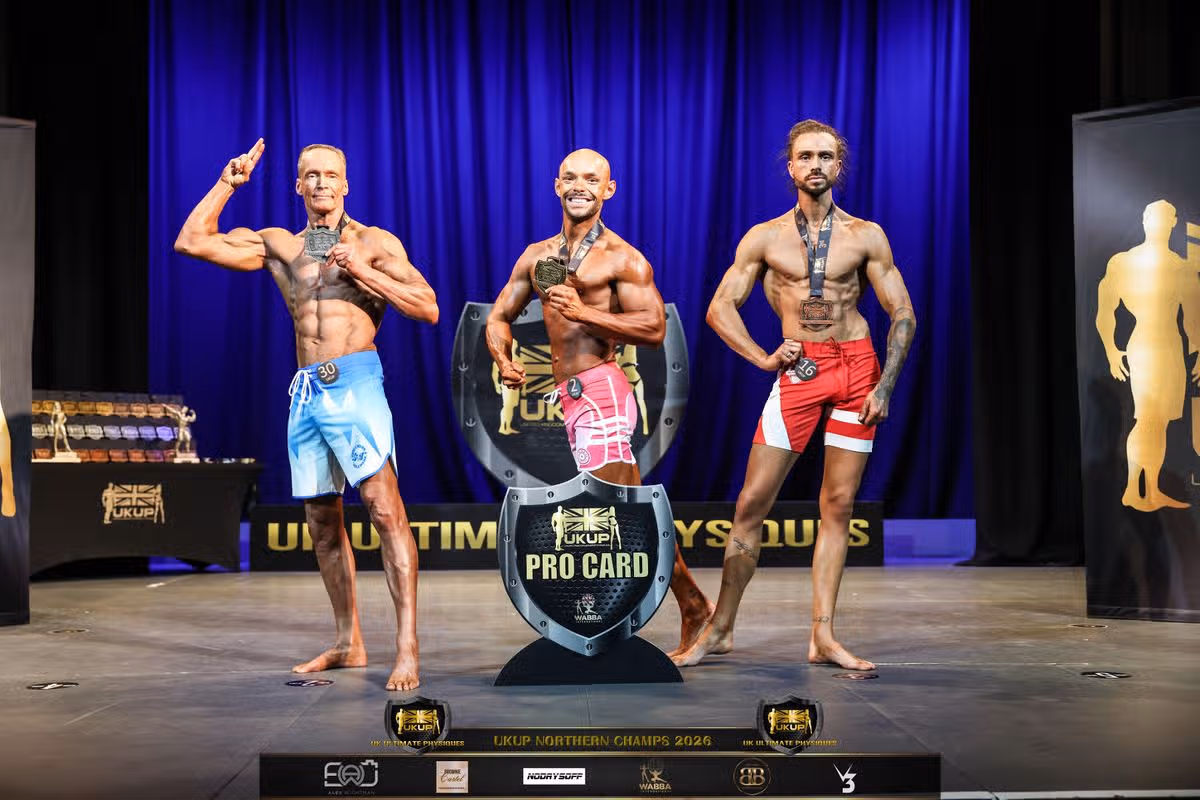 Phil Earley wins at the UK Ultimate Physiques Northern Championships in York on August 9th 2026, winning the title for a third time, which was noted by the announcer: “to win a Title is one thing, to win it three years in a row is amazing.”.